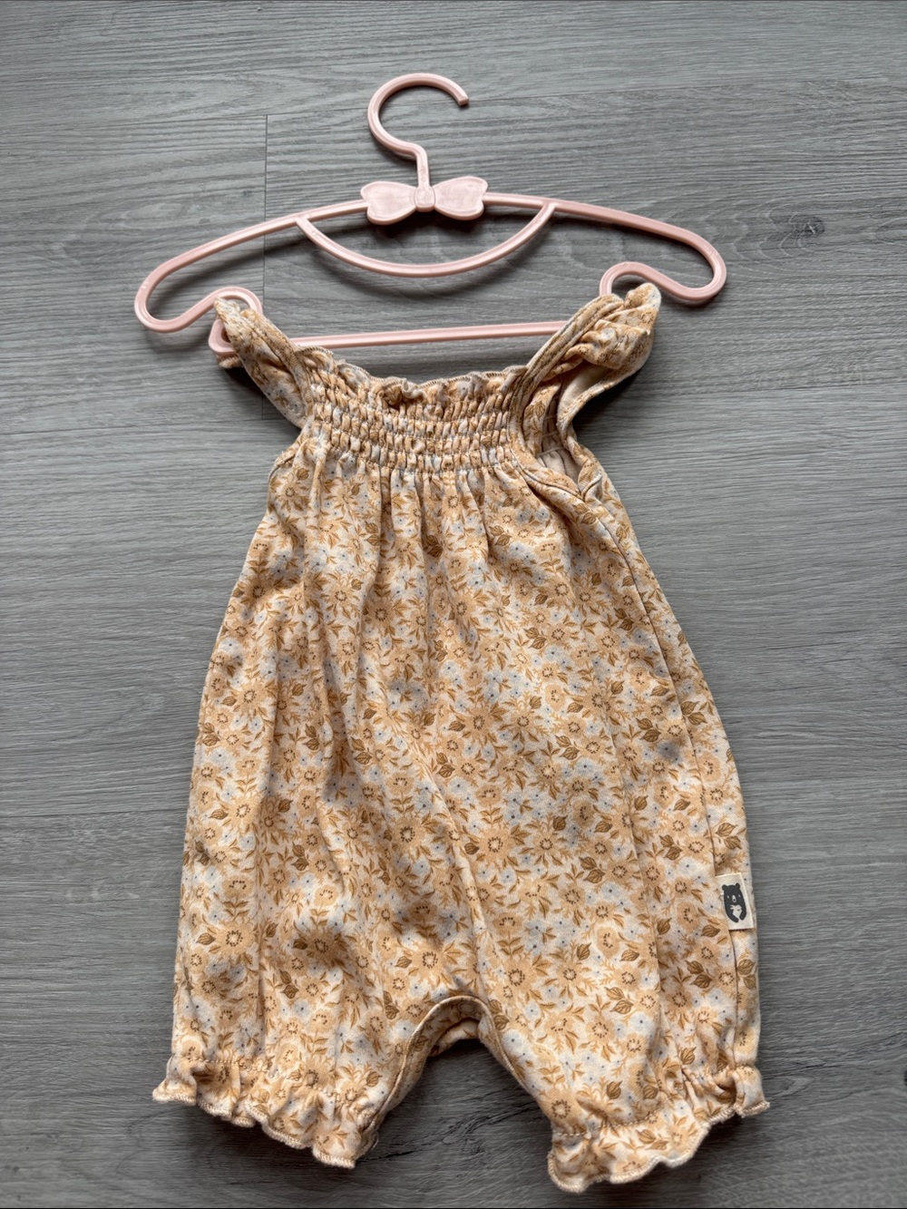 Soft Floral Smocked Baby Romper in Light Mustard